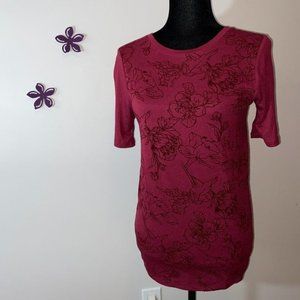 Joe Fresh Burgundy Short Sleeves Floral Top sz S